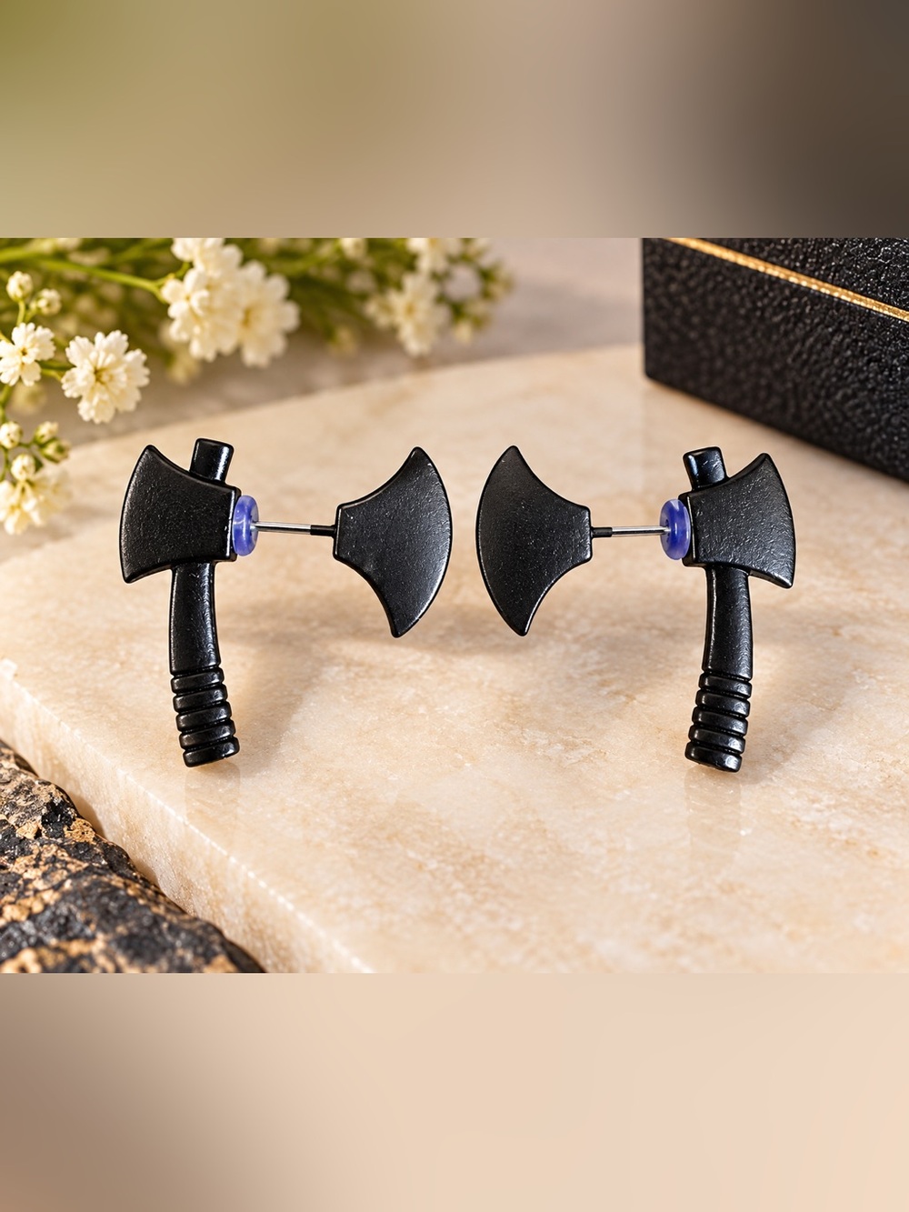 Black Axe Handle Stud Earrings